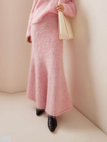 

High Elasticity Regular Fit Elegant Plain Maxi Skirt, Pink, Skirts
