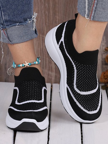 

Women Color Block Mesh Fabric Slip On Platform Sneakers, Black, Sneakers