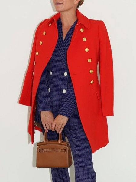 

Double Breasted Shirt Collar Urban Long Sleeve Plain Jacket, Red, Jackets
