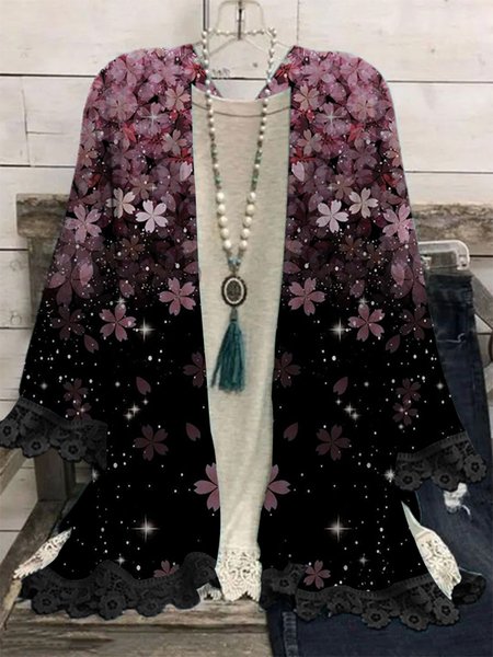 

Printing Casual Floral Kimono, Pink, Cardigans