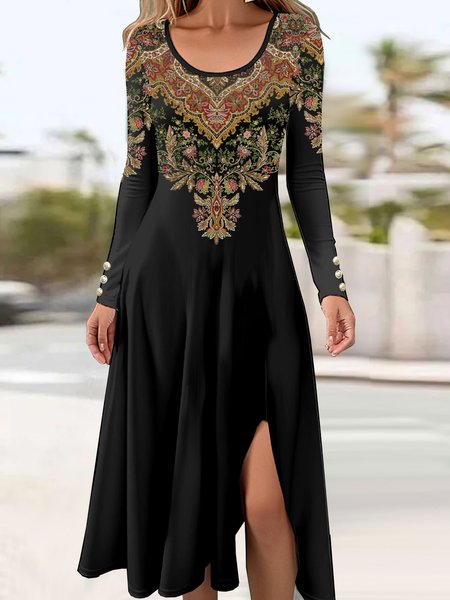 

Ethnic Casual Jersey Buckle Dress, Black, Dresses