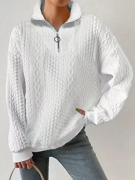 

Casual Loose Zipper Plain Sweatshirt, White, Sweatshirts & Hoodies