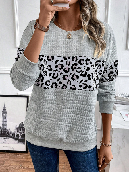 

Casual Loose Leopard Knitted Sweatshirt, Gray, Sweatshirts & Hoodies