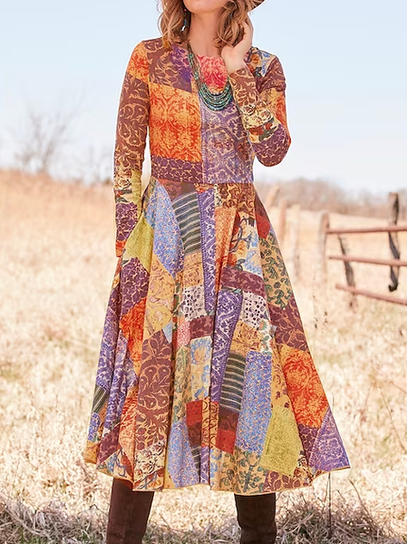 

Crew Neck Elegant Loose Dress With No, Yellow, Dresses