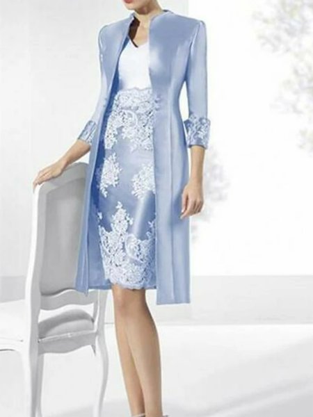 

Plain Regular Fit Elegant Two-Piece Set, Blue, Party Dresses