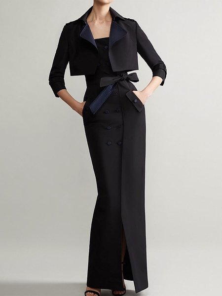 

Color Block Regular Fit Elegant Two-Piece Set, Black, Two-piece Set