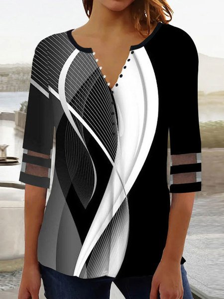 

Abstract Casual V Neck Shirt, Black, Shirts & Blouses
