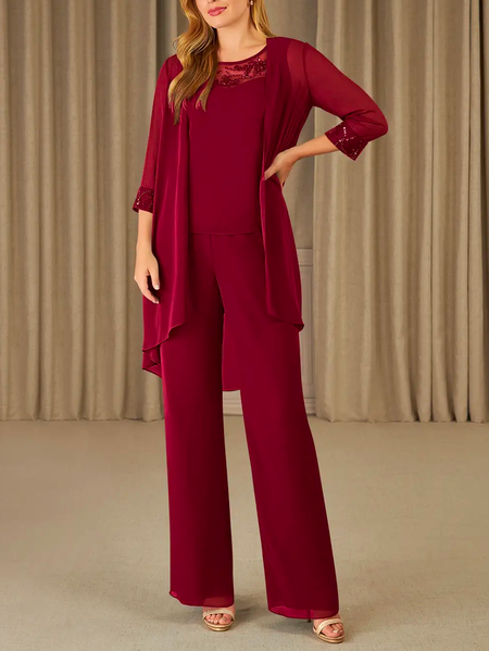 

Loose Crew Neck Elegant Matching Outfit, Red, Suit Set