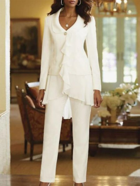 

Plain Elegant Two-Piece Set, White, Suit Set