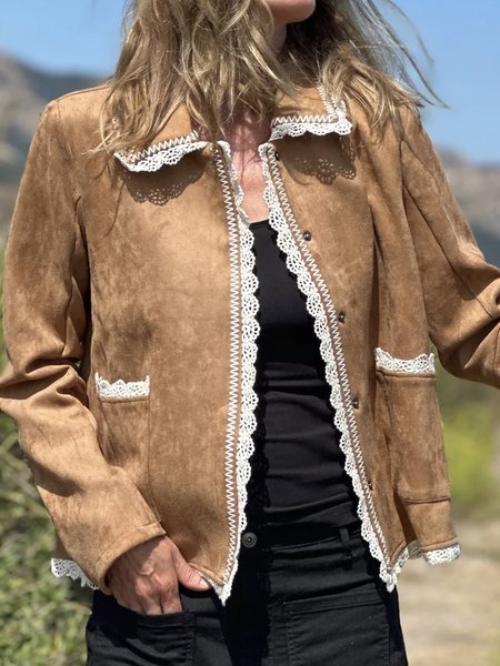 

Crew Neck Long Sleeve Plain Regular Loose Jacket For Women, Coffee, Jackets