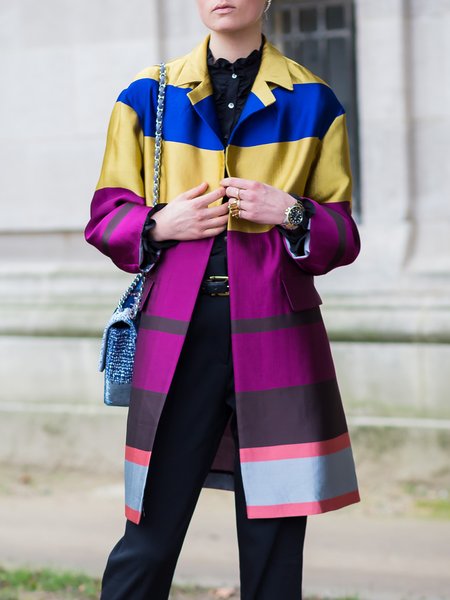

Urban Lapel Collar Striped Long Sleeve Coat, Multicolor, Coats