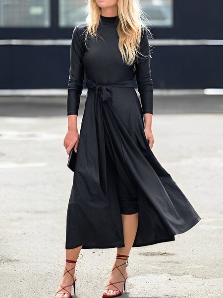 

Urban Plain Regular Fit Crew Neck Dress, Black, Maxi Dresses