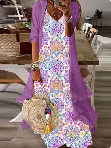 

V Neck Ethnic Loose Ethnic Two-Piece Set, Color8, Suit Set