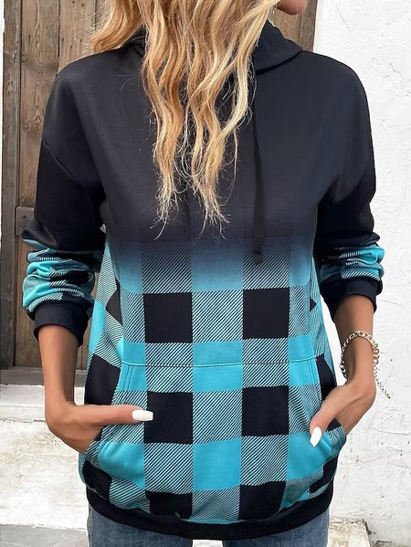 

Loose Knitted Casual Plaid Hoodie, Blue, Sweatshirts & Hoodies