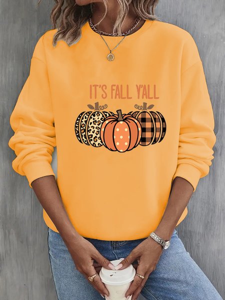 Crew Neck Halloween Pumpkin Sweatshirt For Women
