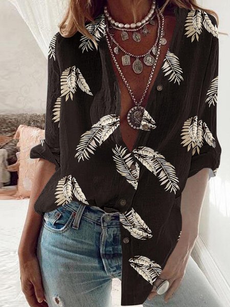 

Casual Loose Shirt Collar Abstract Blouse, Black, Shirts & Blouses