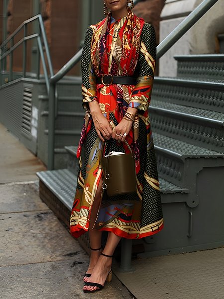 

Abstract Elegant Shirt Collar Dress With No Belt, As picture, Maxi Dresses