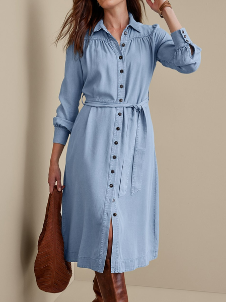 

Denim Regular Fit Shirt Collar Casual Dress, Blue, Dresses