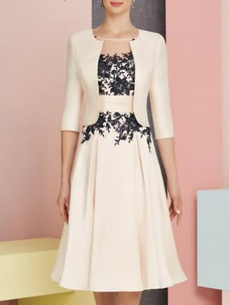 

Elegant Regular Fit Chiffon Crew Neck Two-Piece Set, Beige, Party Dresses
