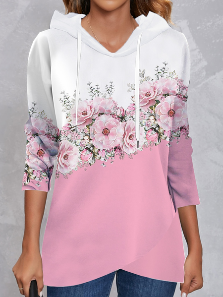 

Floral Casual Loose Hoodie, Pink, Sweatshirts & Hoodies