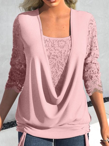 

Casual Loose Plain Lace Shirt, Pink, Shirts & Blouses