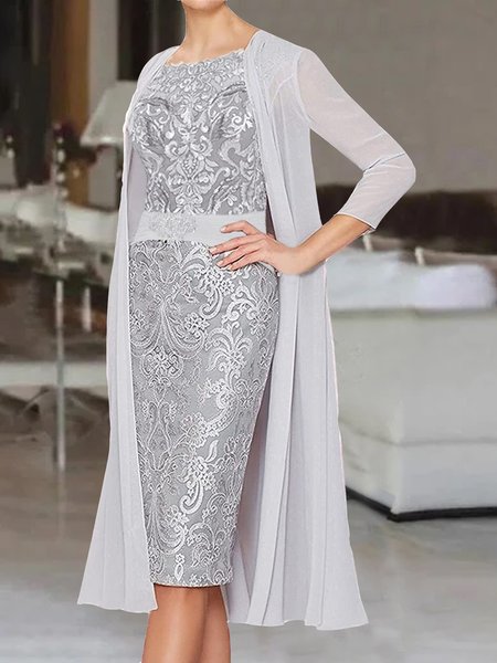 

Elegant Plain Boat Neck Two-Piece Set, Gray, Party Dresses
