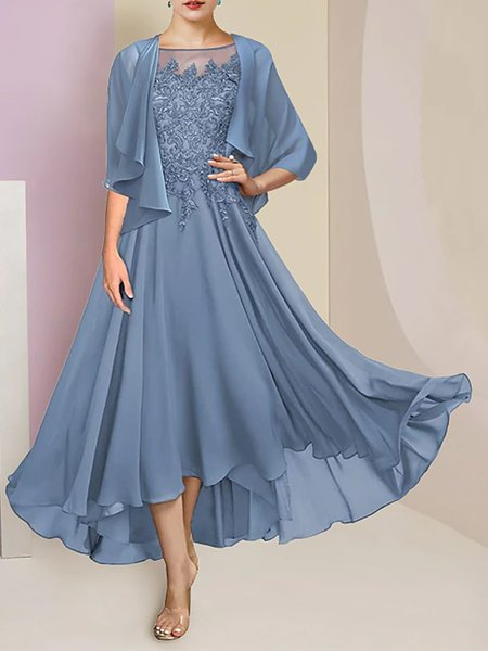 

Plain Elegant Regular Fit Two-Piece Set, Blue, Party Dresses