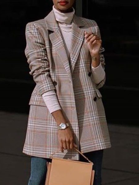 

Loose Urban Plaid Lapel Collar Blazer, Brown, Blazers