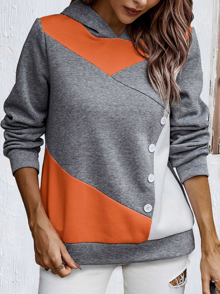 

Color Block Buckle Casual Hoodie, Gray, Sweatshirts & Hoodies