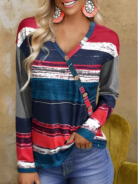 

Loose Casual Striped T-Shirt, As picture, T-Shirts