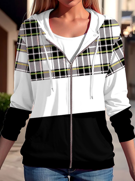 

Color Block Casual Loose Hoodie Jacket, White, Jackets