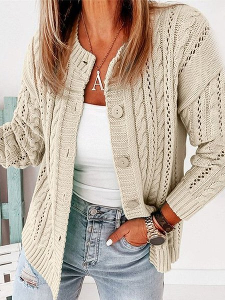 Plain Casual Wool/Knitting Sweater, Light khaki, Sweaters