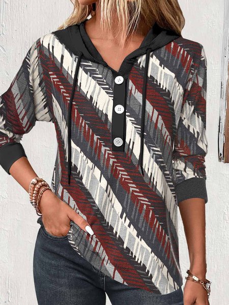 

Casual Abstract Stripes Hoodie, Gray, Sweatshirts & Hoodies