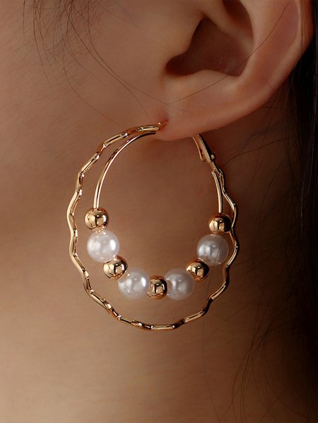 

Elegant Double Layer Beaded Imitation Pearl Hoop Earrings, As picture, Earrings