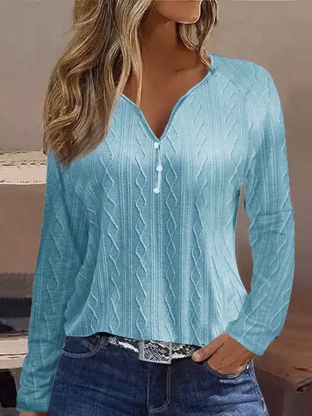 

Plain Notched Loose Casual T-Shirt, Blue, T-Shirts