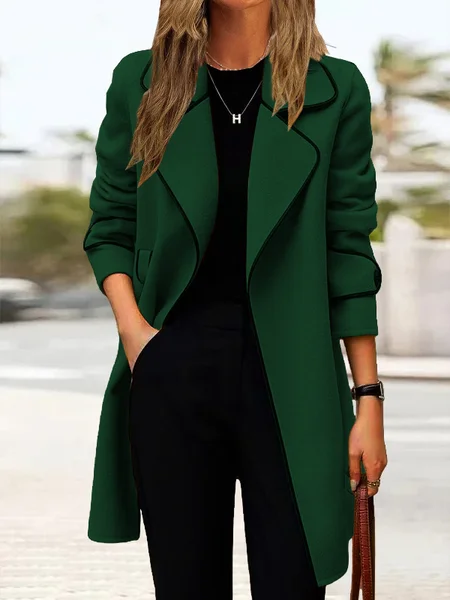 

Lapel Collar Loose Woolen Casual Coat, Darkgreen, Coats