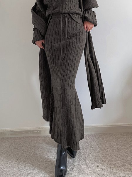 

Elegant Regular Fit Long Plain Skirt, Gray, Skirts
