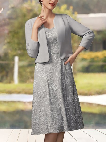 

Elegant Regular Fit Plain Square Neck Two-Piece Set, Gray, Party Dresses