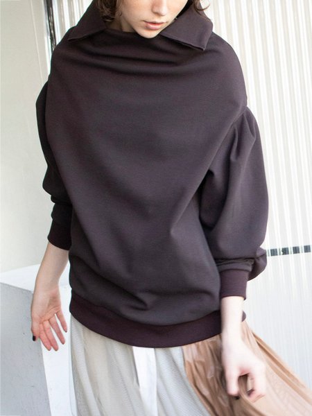 

Loose Casual Shawl Collar Plain Sweatshirt, Deep brown, Hoodies and Sweatshirts