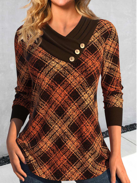 

Casual Buckle Plaid Loose Shirt, Brown, Shirts & Blouses