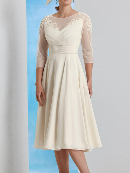 

Lace Crew Neck Plain Elegant Dress, Apricot, Dresses