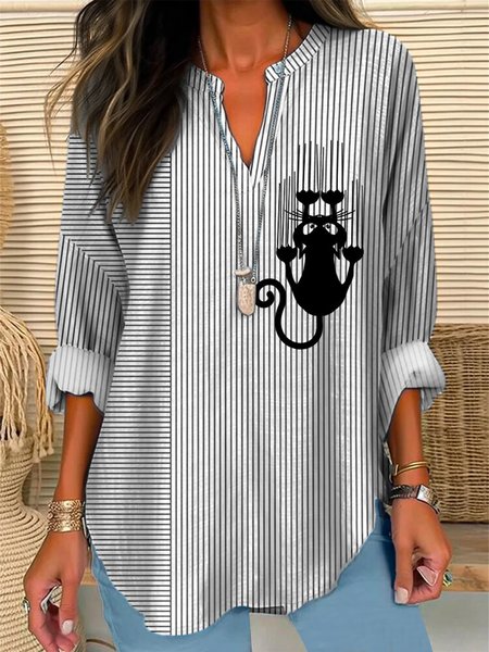 

Casual Loose Striped Blouse, Black-white, Shirts & Blouses