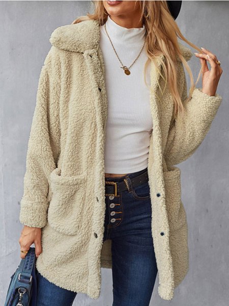 

Loose Casual Plain Teddy Jacket, White, Coats