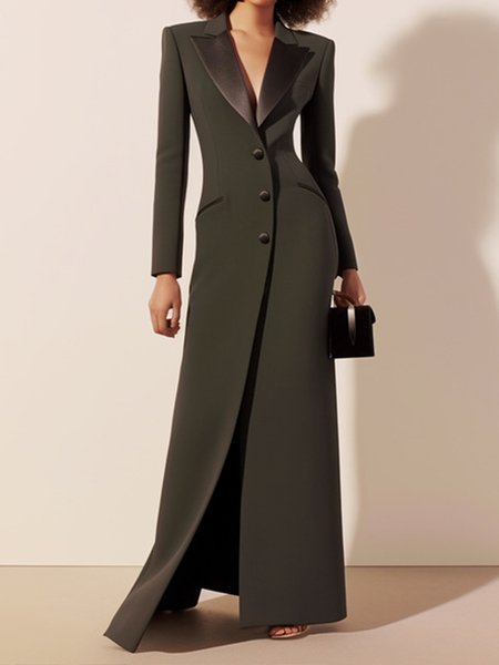 

Plain Elegant Shawl Collar Dress, Dark green, Maxi Dresses