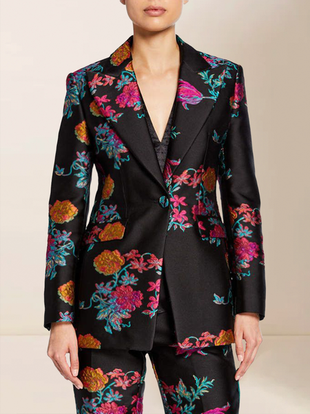 

Lapel Collar Floral Regular Fit Urban Blazer, Black, Blazers