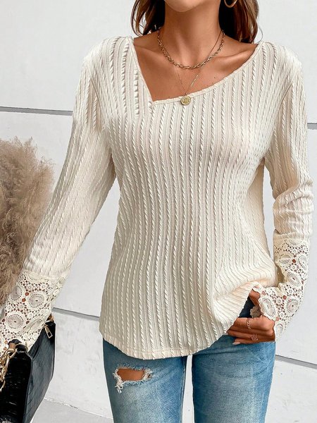 

Asymmetrical Loose Lace Casual T-Shirt, Apricot, T-Shirts