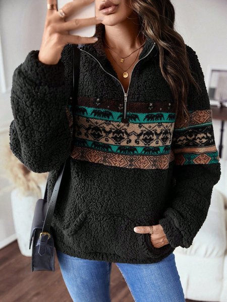 

Loose Ethnic Casual V Neck Sweatshirt, Black, Sweatshirts & Hoodies