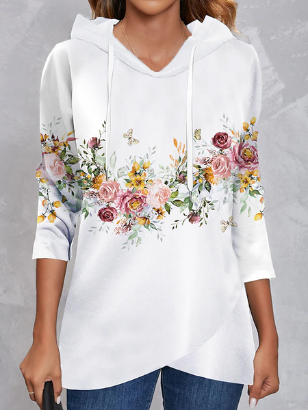 

Casual Irregular Craftsmanship Loose Floral Hoodie, White, Sweatshirts & Hoodies