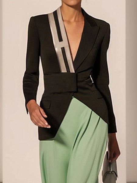 

Others Urban Regular Fit Contrast Stitching Blazer, Black, Blazers