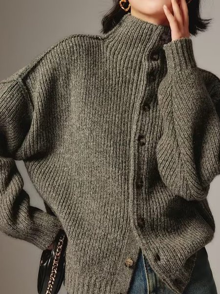 

Casual Turtleneck Cardigan, Gray, Cardigans